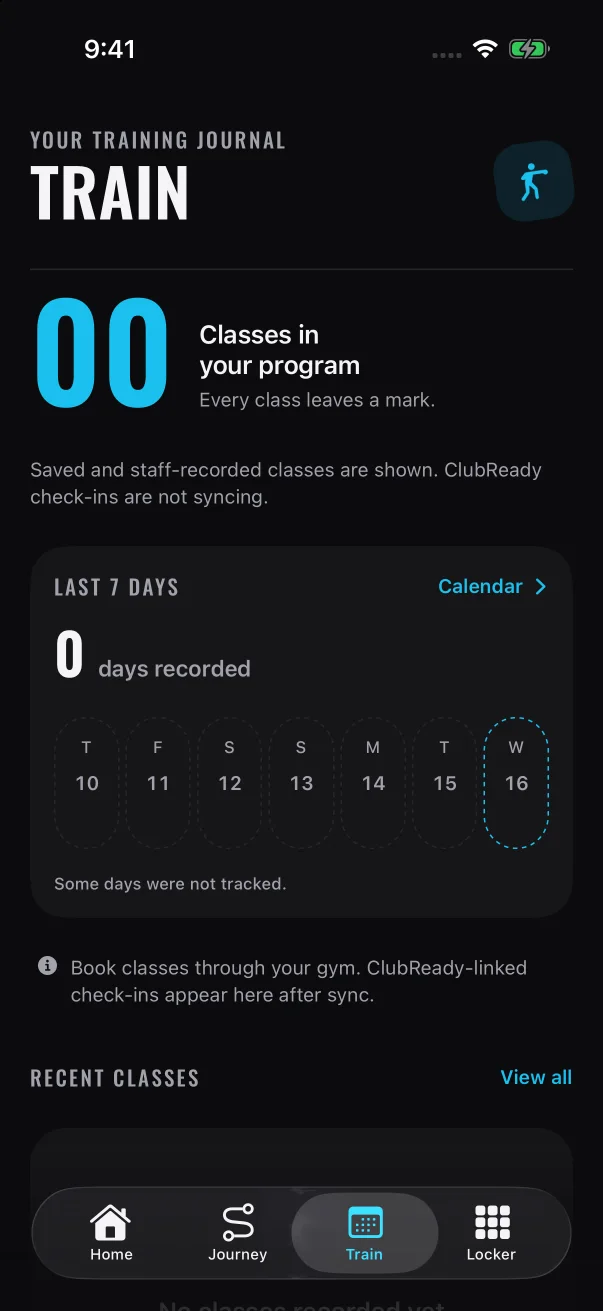 A new member added by their gym: the count starts at "00", and no days have been recorded yet.