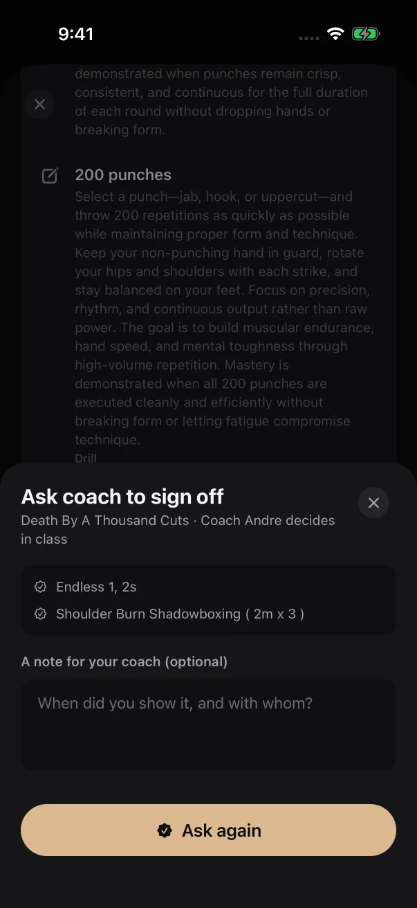 After a send-back, the button in the sheet reads Ask again.