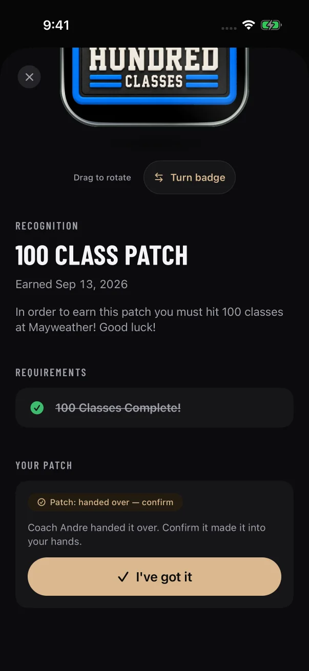 "Your patch" asks you to confirm the patch made it into your hands.