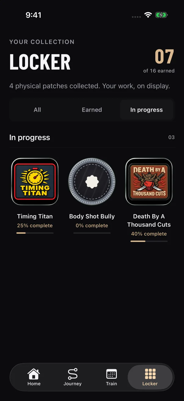 With In progress selected, each patch shows its percentage and bar.